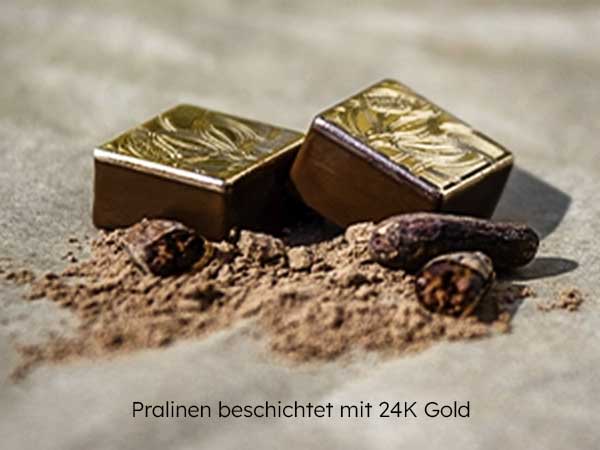 Plasmabeschichtung Schaubild mit beschichteten 24K-Gold-Pralinen durch Niederdruck-Plasmatechnik von plasma technology